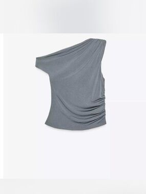 Zara One-Shoulder Grey Asymmetric Ruched Top